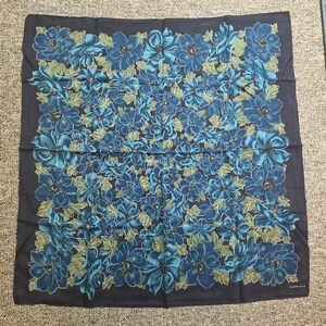 Elaine Gold Blue & Green Floral Square Silk Scarf